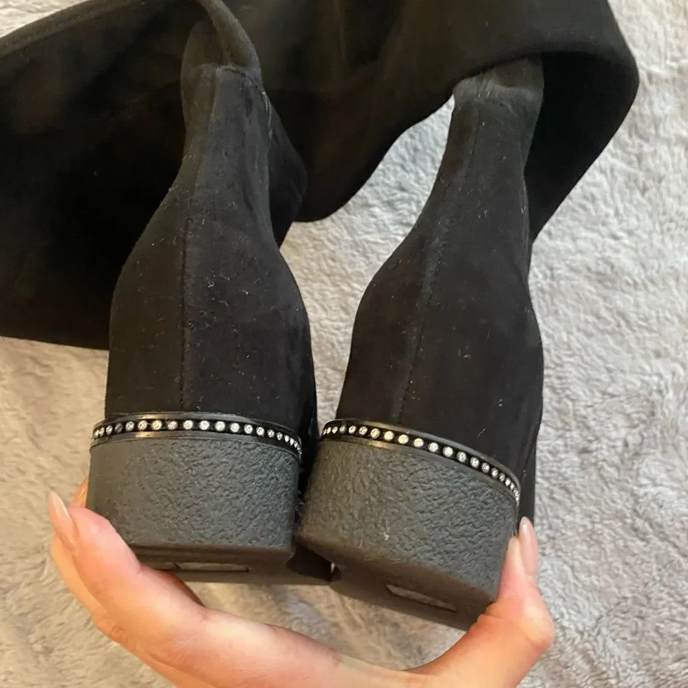Baldinini crystal embellished over knee suede boots, size 38(7,5)